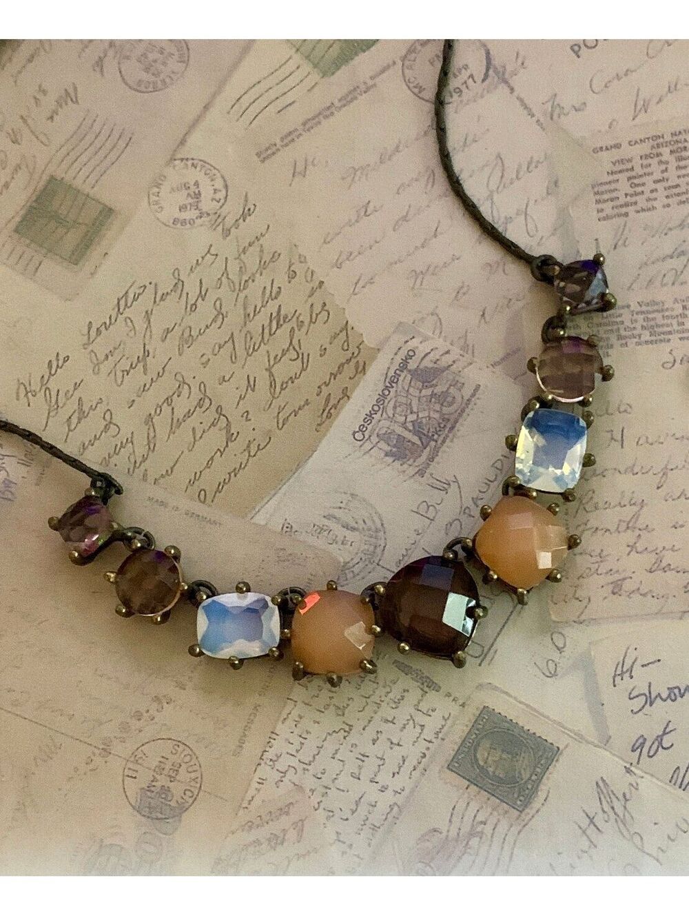 Vintage Colorful Statement Necklace with Multi Gemstone Charm Sparkle